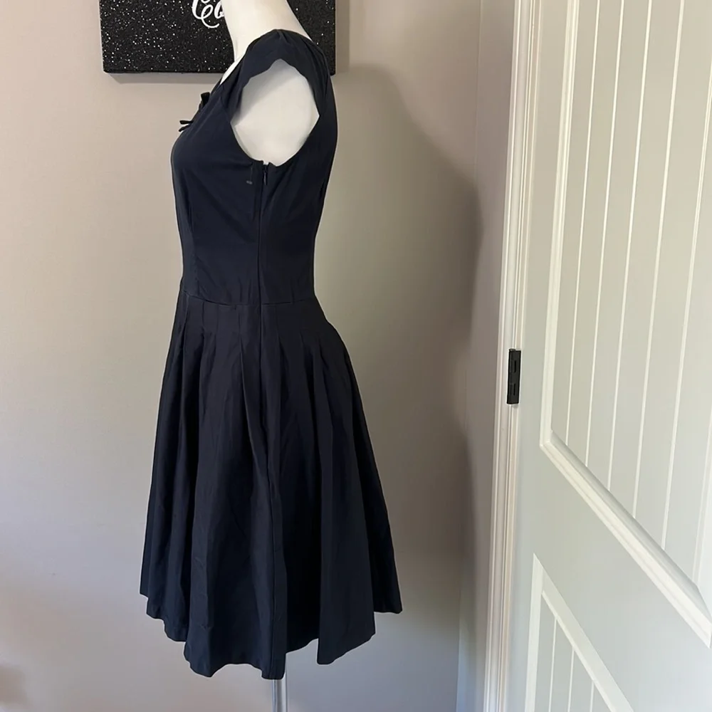 KATE SPADE Navy Blue Fit and Flare Bow Cap Sleeves Dress Vintage Sz 4